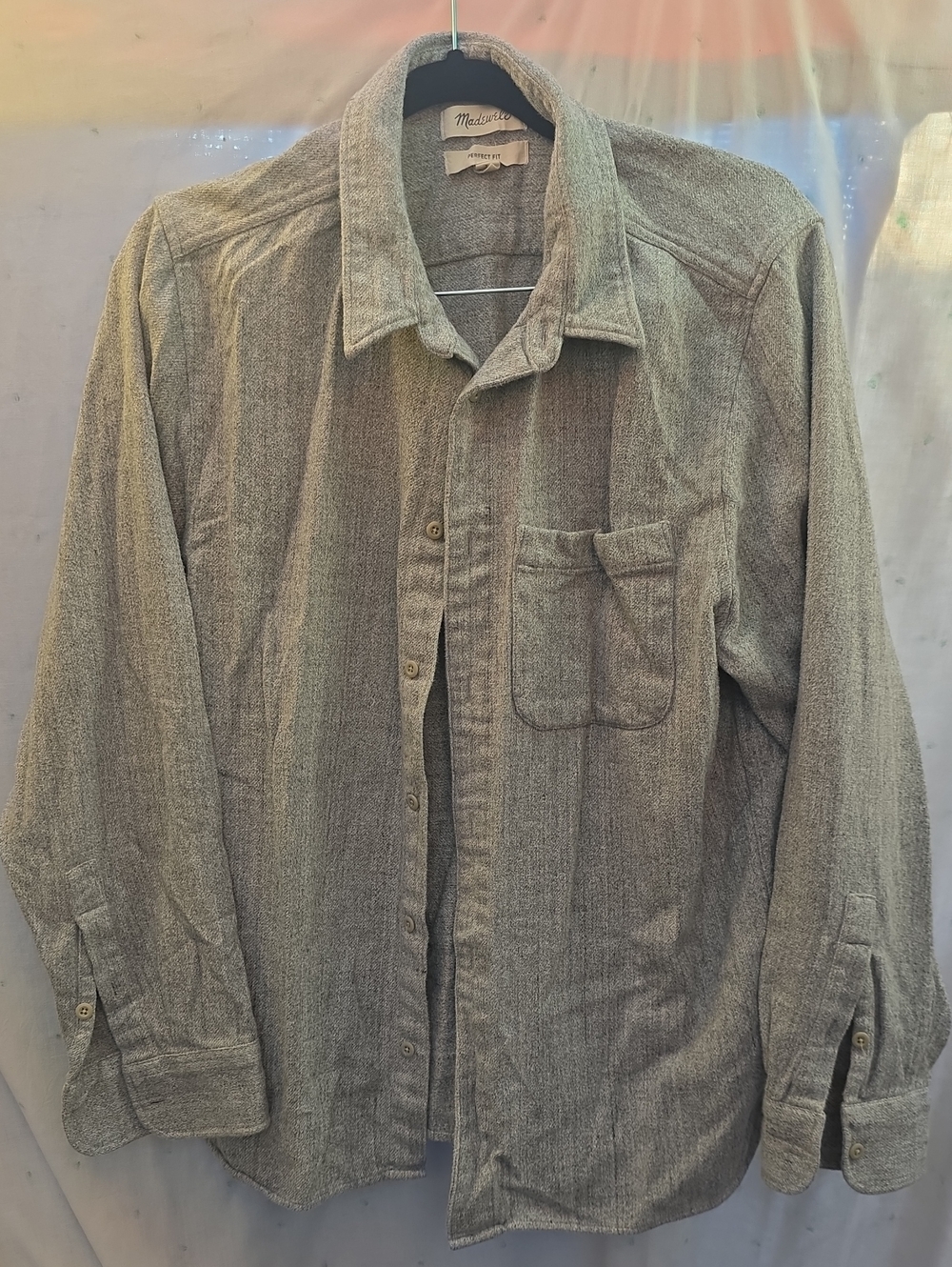 Madewell Perfect Fit Flannel Long Sleeve Shirt Gray Large